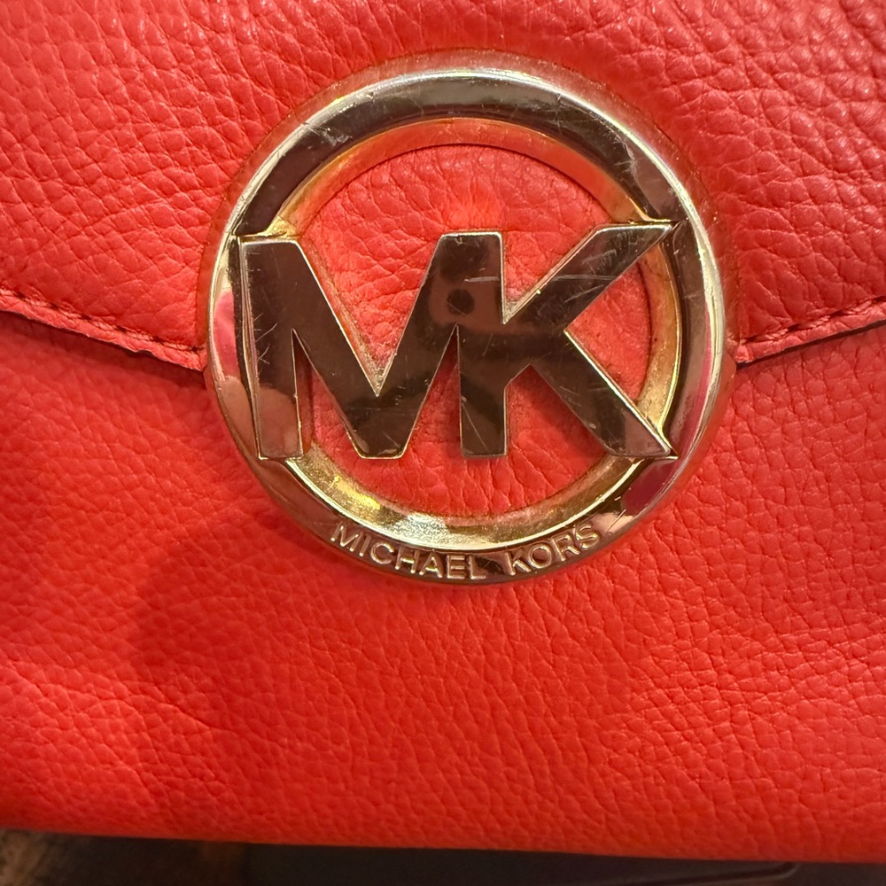 Michael Kors Red/Orange 2 Way Satchel with Gold Accents - Picture 2 of 16